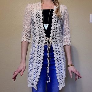 Crochet/Lace Long Jacket, Size XS